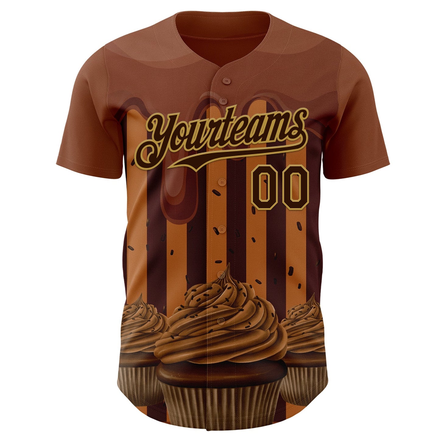Custom Brown-Old Gold Foodie Food Dessert Chocolate Ice Cream Authentic Baseball Jersey view 2