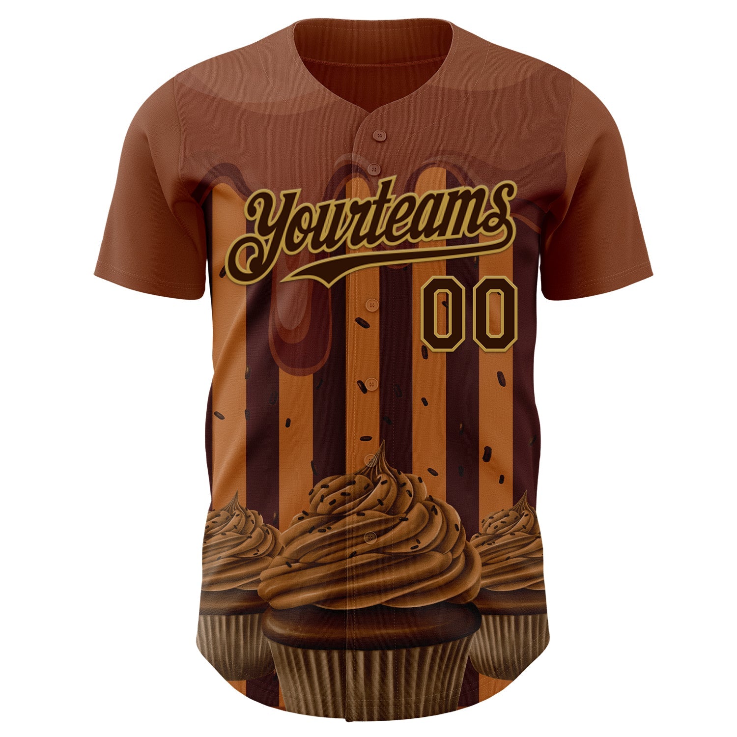 Custom Brown-Old Gold Foodie Food Dessert Chocolate Ice Cream Authentic Baseball Jersey view 2