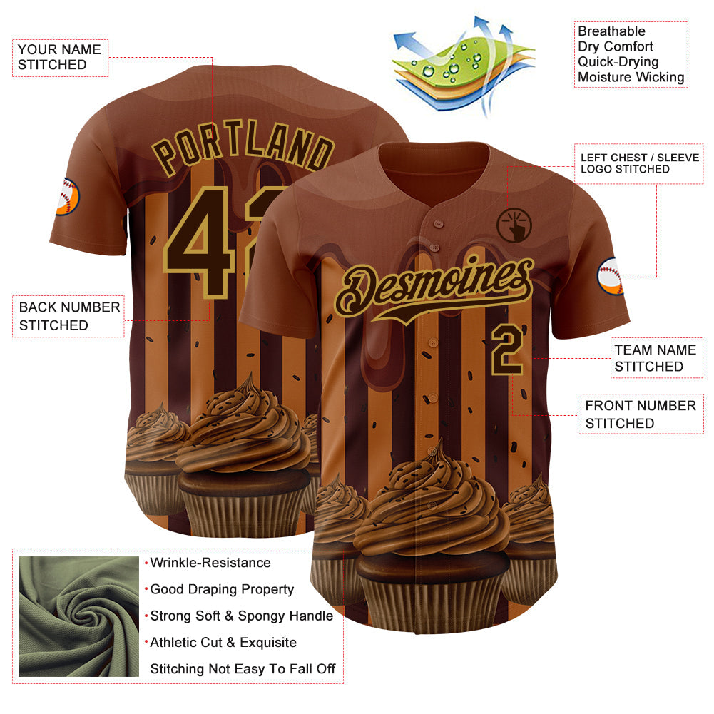 Custom Brown-Old Gold Foodie Food Dessert Chocolate Ice Cream Authentic Baseball Jersey view 3