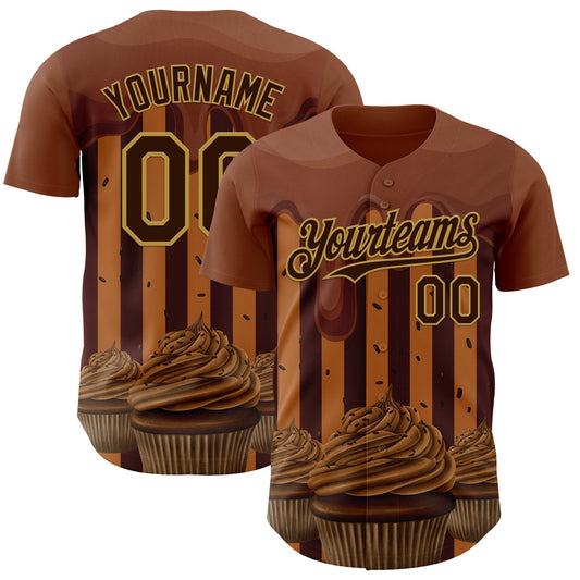 Custom Brown-Old Gold Foodie Food Dessert Chocolate Ice Cream Authentic Baseball Jersey - Main View