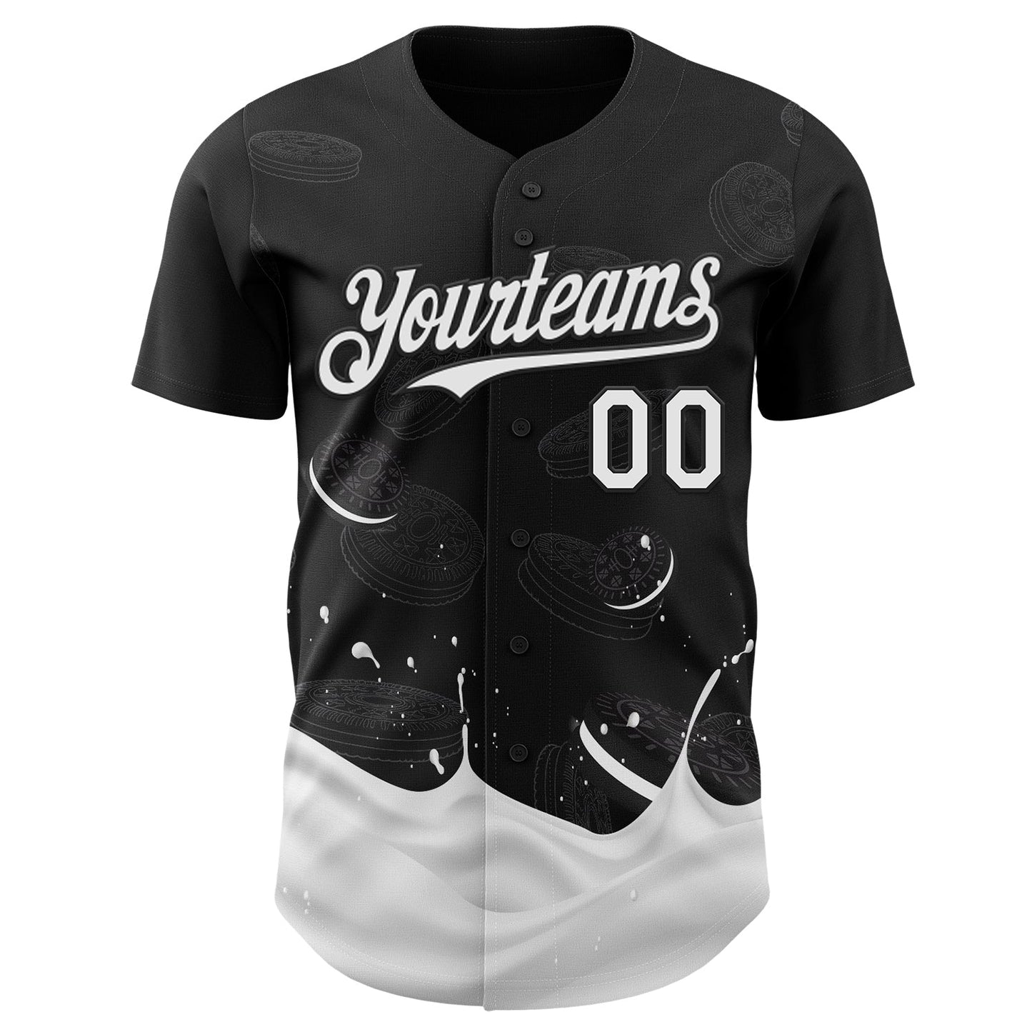 Custom Black-White Foodie Food Cookies And Milk Authentic Baseball Jersey view 2