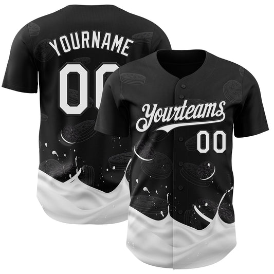 Custom Black-White Foodie Food Cookies And Milk Authentic Baseball Jersey - Main View
