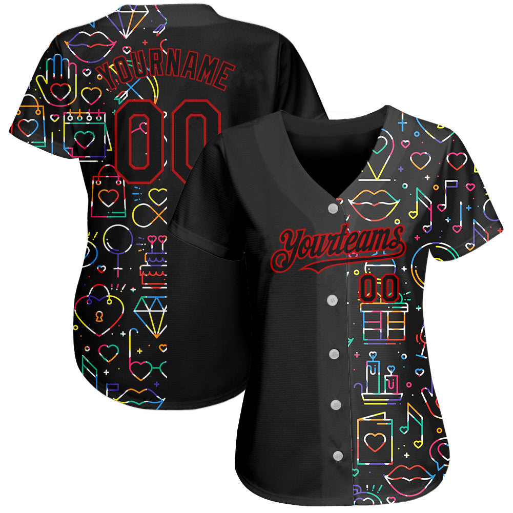 Custom Rainbow For Pride Month Love Is Love LGBT 3D Authentic Baseball Jersey view 2