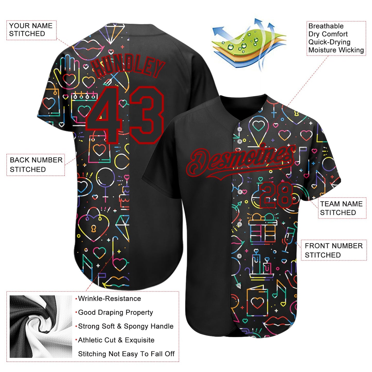 Custom Rainbow For Pride Month Love Is Love LGBT 3D Authentic Baseball Jersey view 3