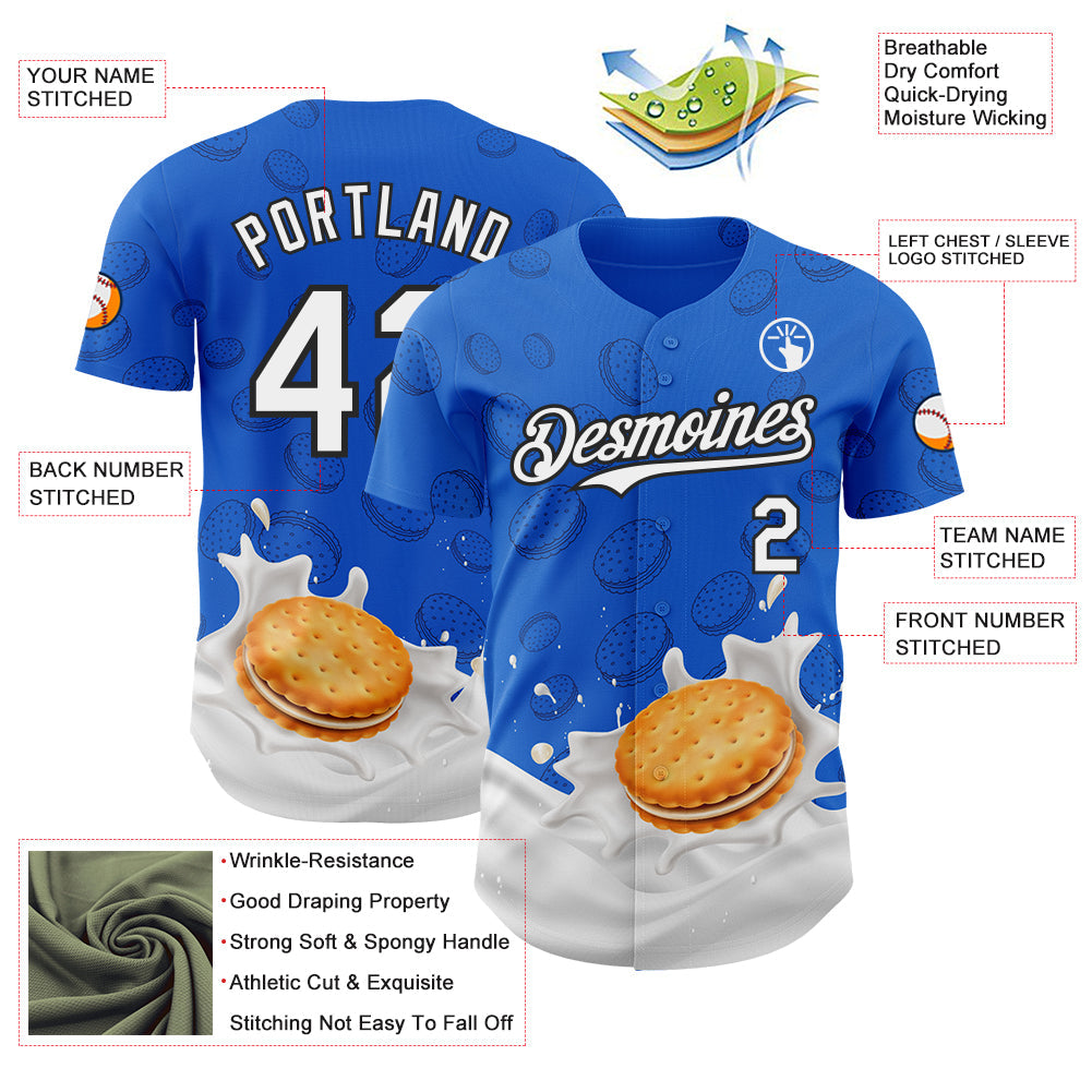 Custom Thunder Blue White-Black Foodie Food Cookies And Milk Authentic Baseball Jersey view 3