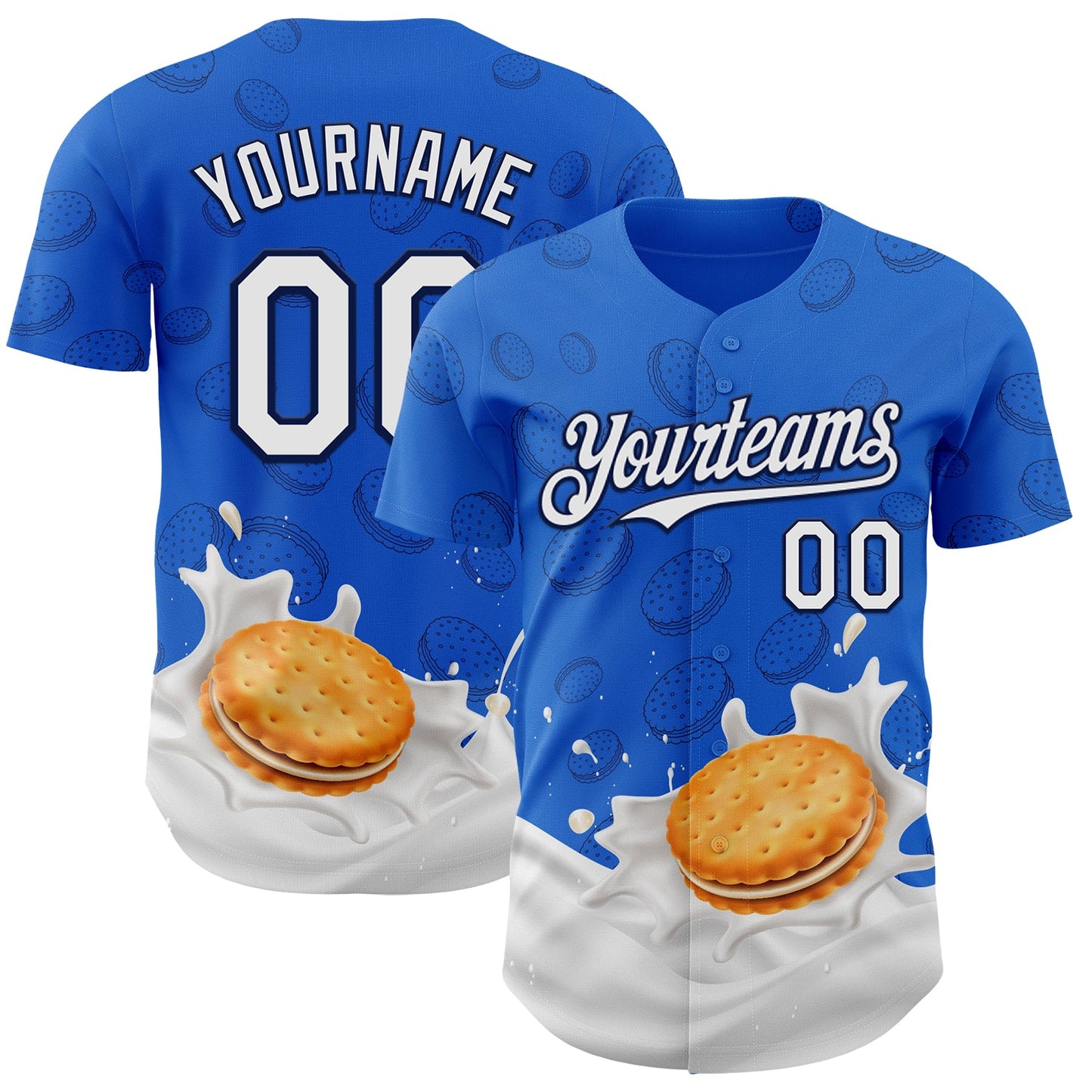 Custom Thunder Blue White-Black Foodie Food Cookies And Milk Authentic Baseball Jersey - Main View