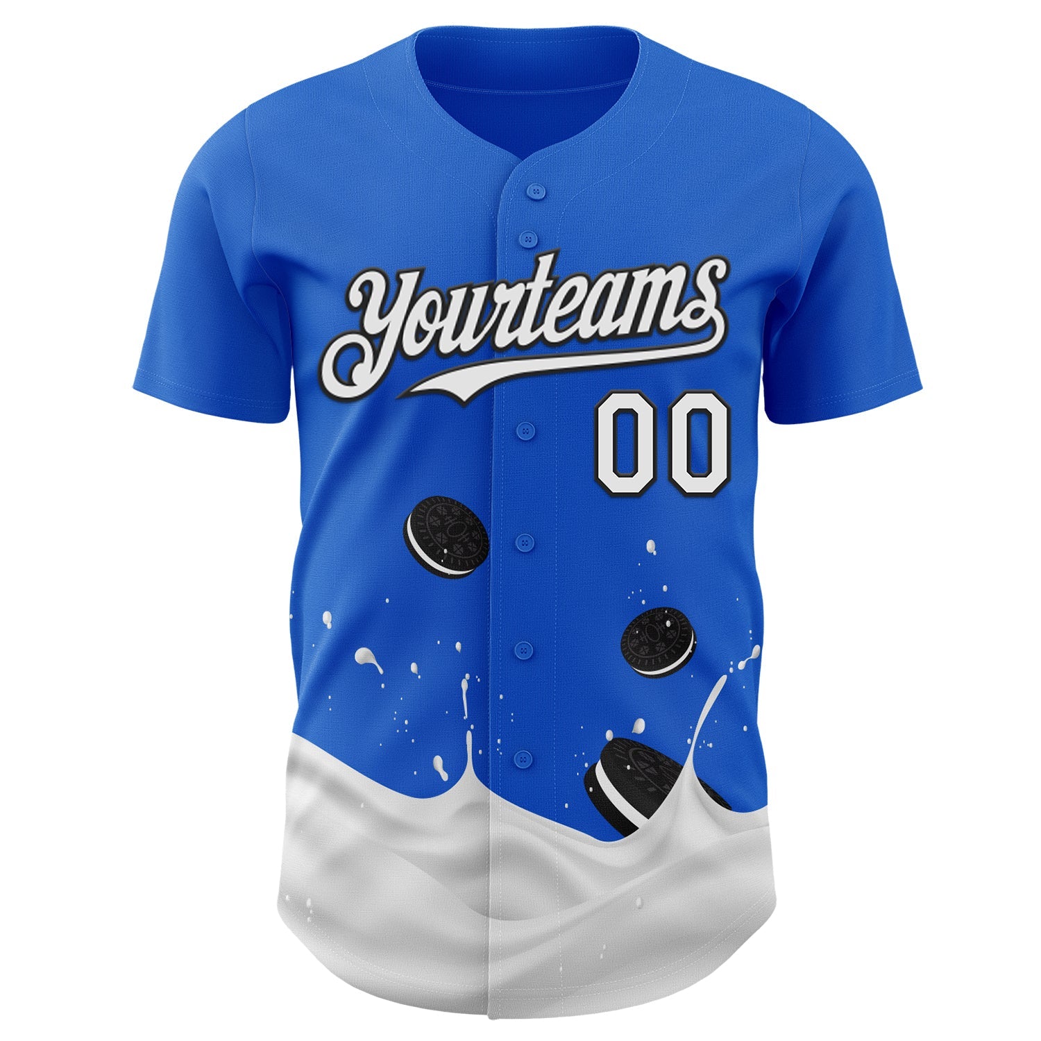 Custom Thunder Blue White-Black Foodie Food Cookies And Milk Authentic Baseball Jersey view 2