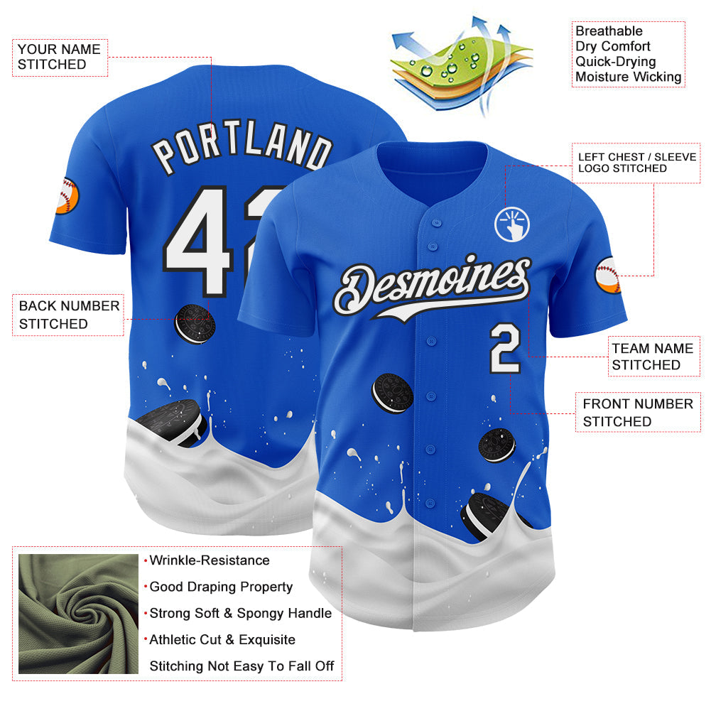 Custom Thunder Blue White-Black Foodie Food Cookies And Milk Authentic Baseball Jersey view 3