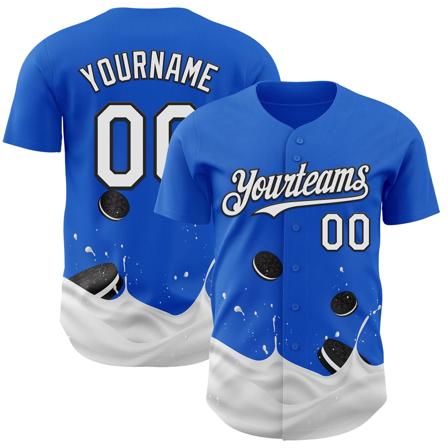 Custom Thunder Blue White-Black Foodie Food Cookies And Milk Authentic Baseball Jersey - Main View