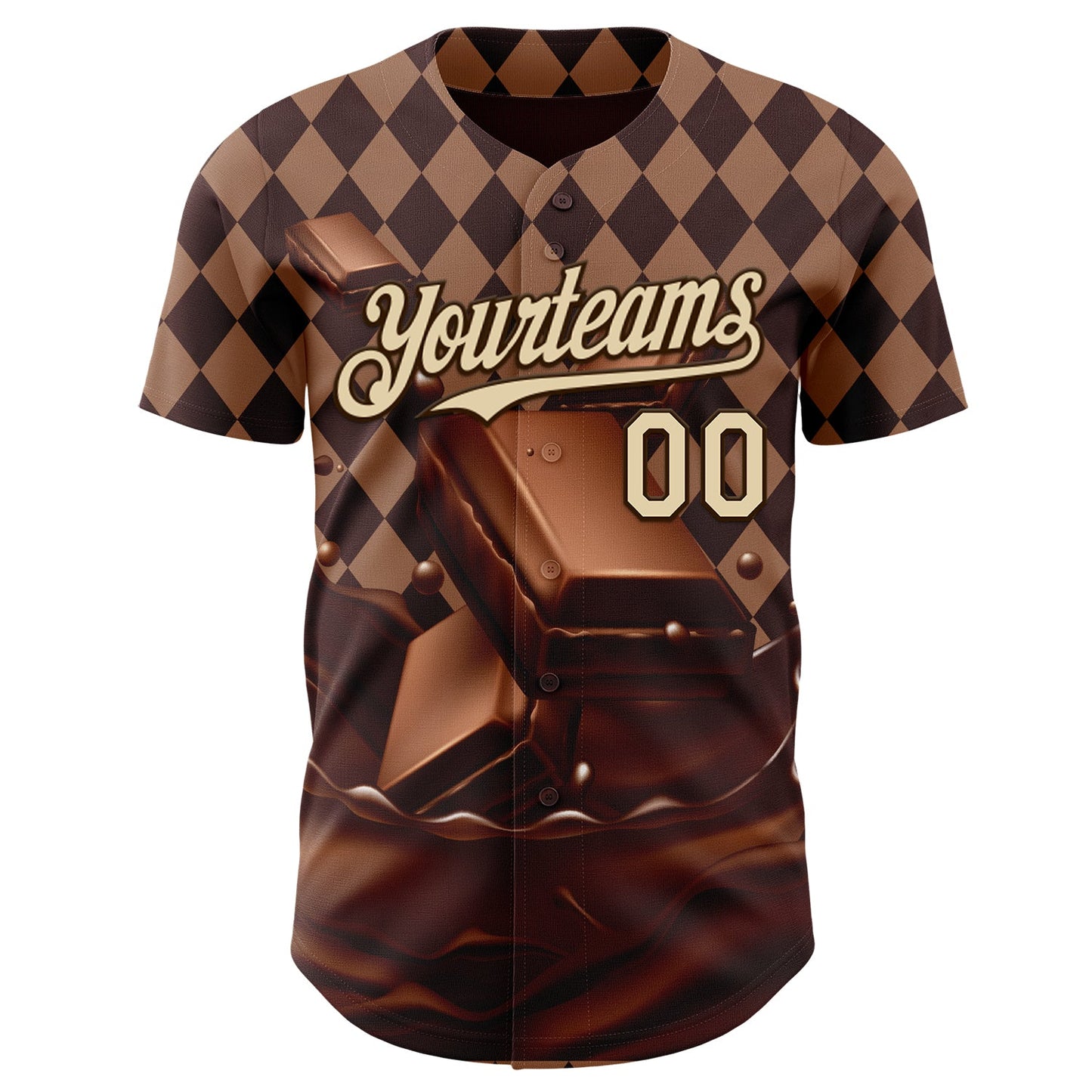 Custom Brown-Cream Foodie Food Dessert Chocolate Authentic Baseball Jersey view 2