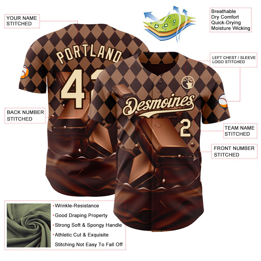 Custom Brown-Cream Foodie Food Dessert Chocolate Authentic Baseball Jersey view 3