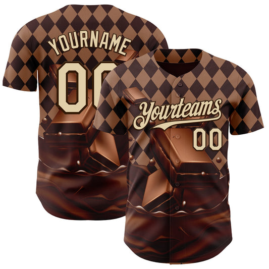 Custom Brown-Cream Foodie Food Dessert Chocolate Authentic Baseball Jersey - Main View