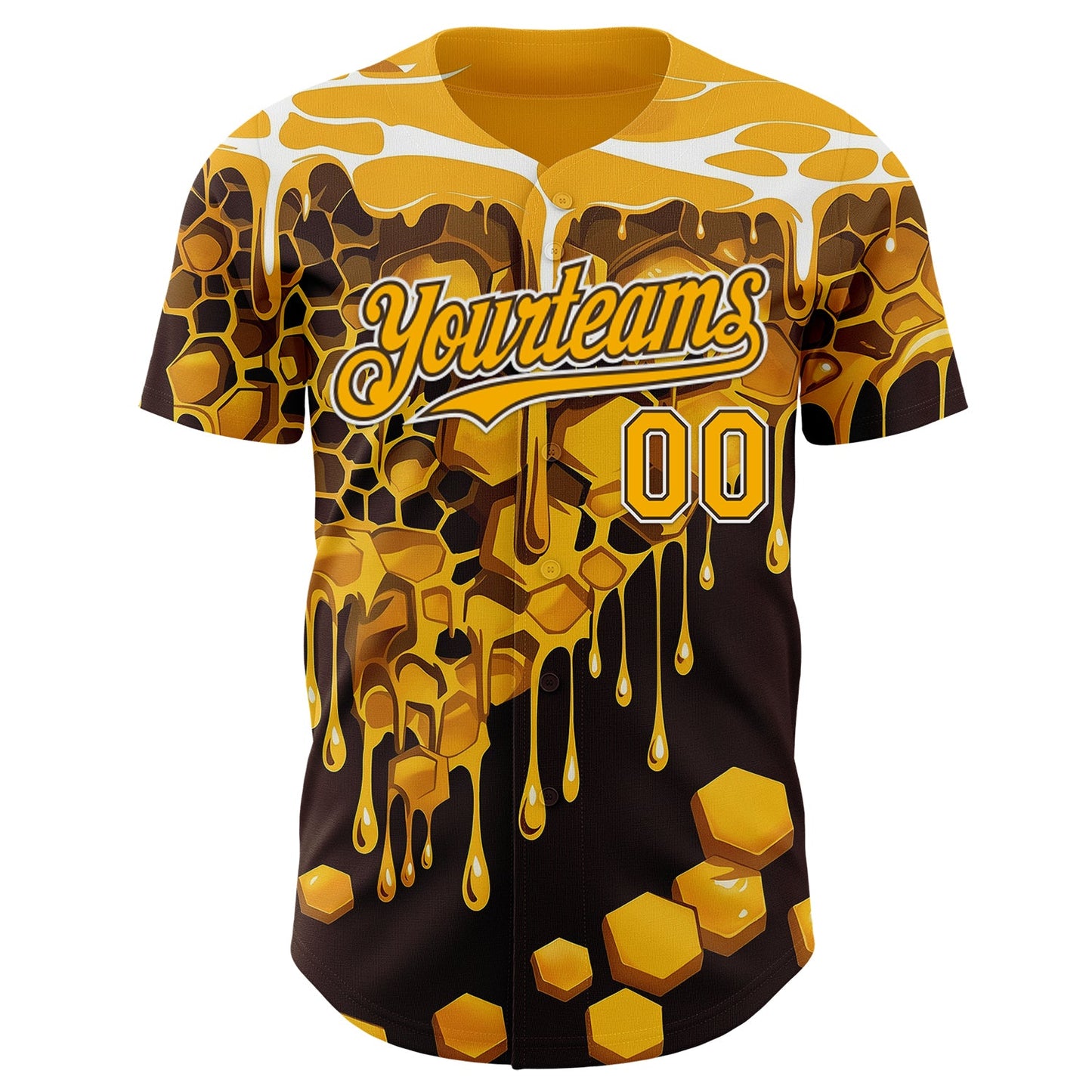 Custom Yellow Black Brown-White Foodie Food Honey Bee Authentic Baseball Jersey view 2