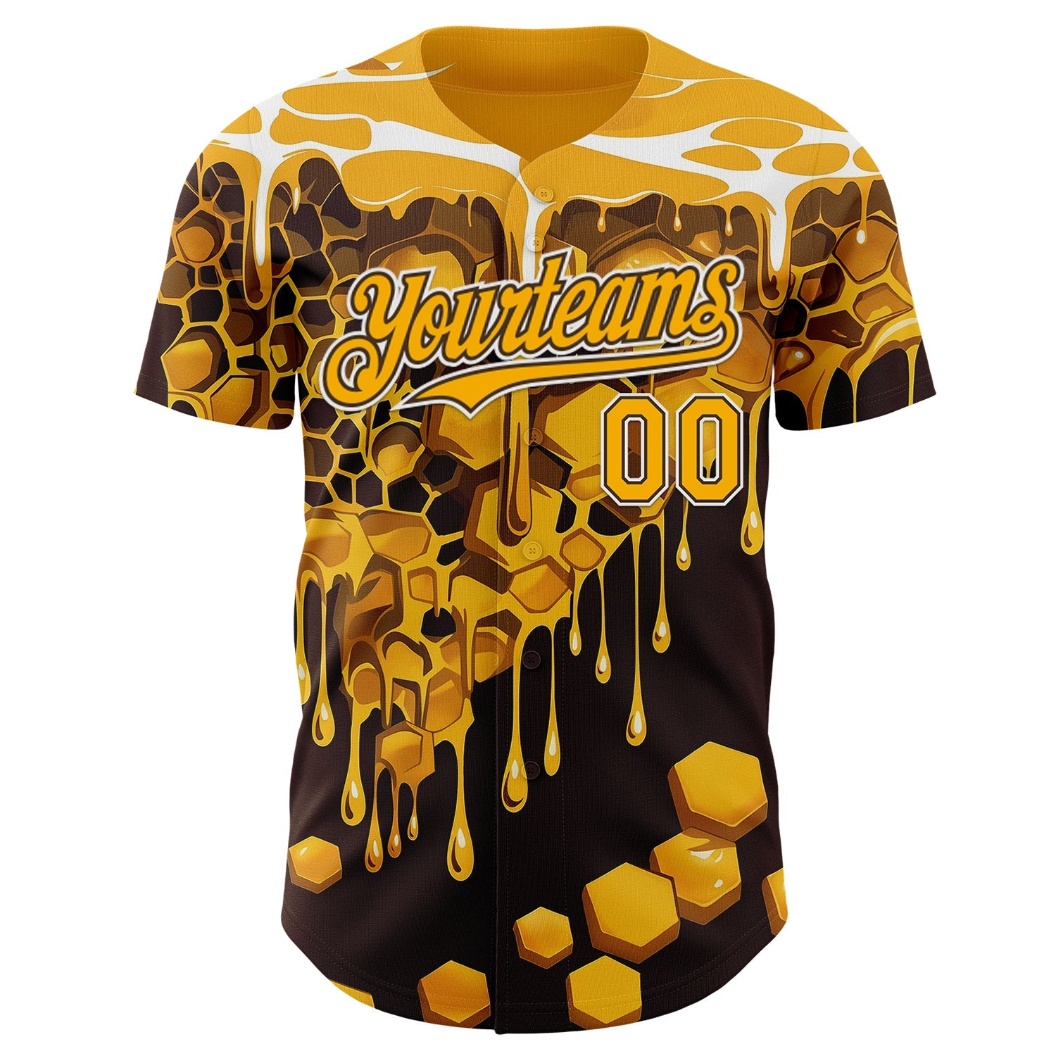 Custom Yellow Black Brown-White Foodie Food Honey Bee Authentic Baseball Jersey view 2