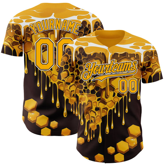 Custom Yellow Black Brown-White Foodie Food Honey Bee Authentic Baseball Jersey - Main View