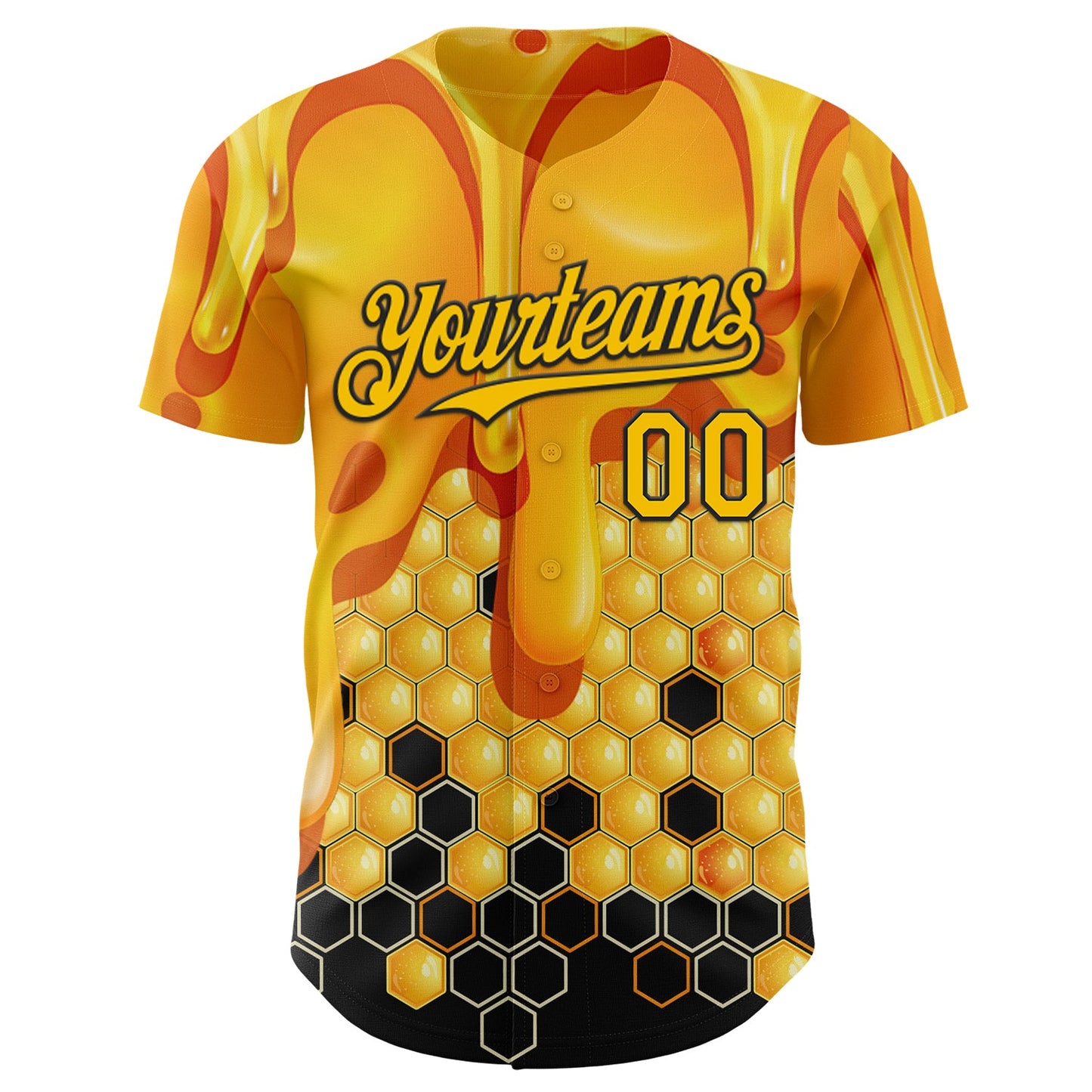 Custom Yellow-Black Foodie Food Honey Bee Authentic Baseball Jersey view 2