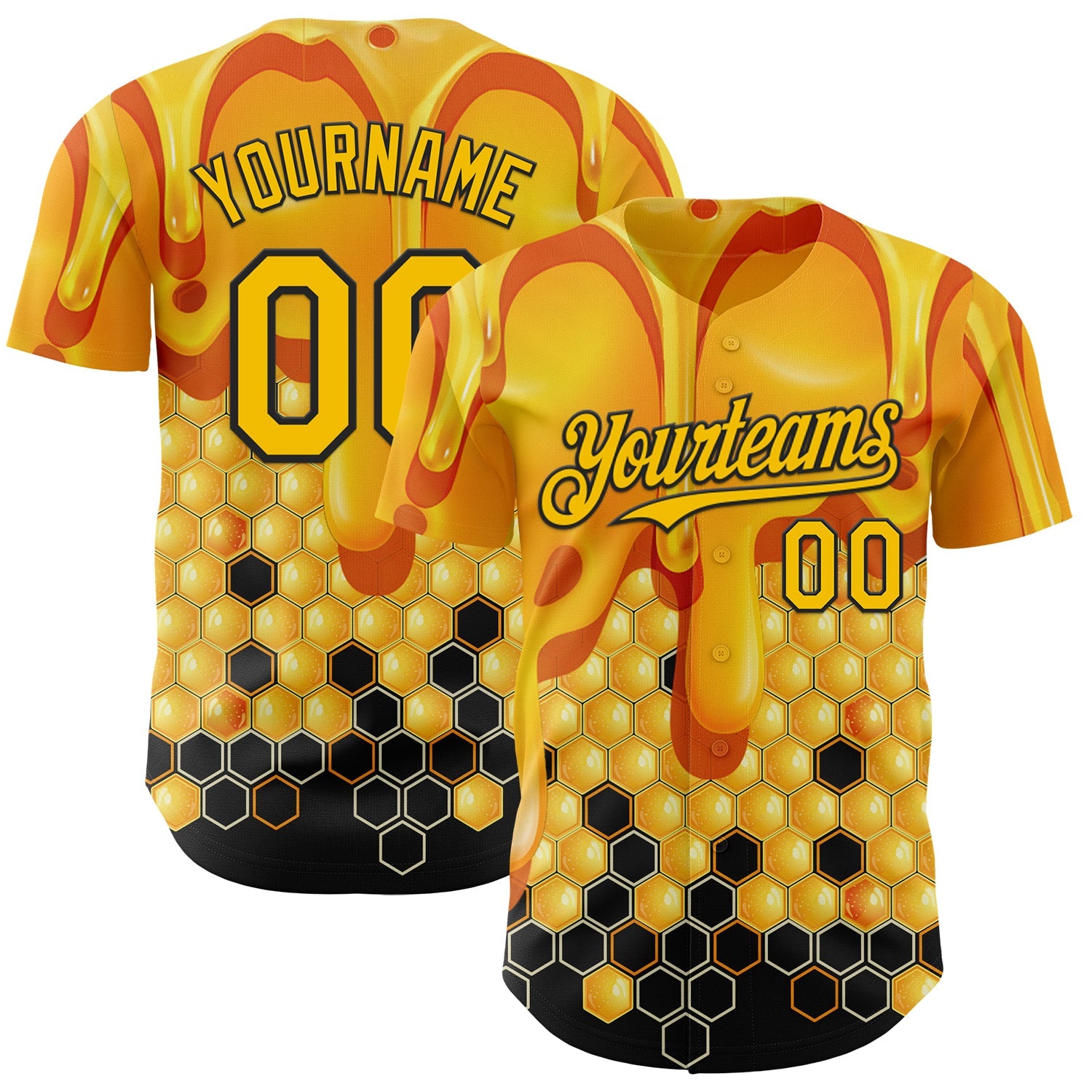 Custom Yellow-Black Foodie Food Honey Bee Authentic Baseball Jersey - Main View