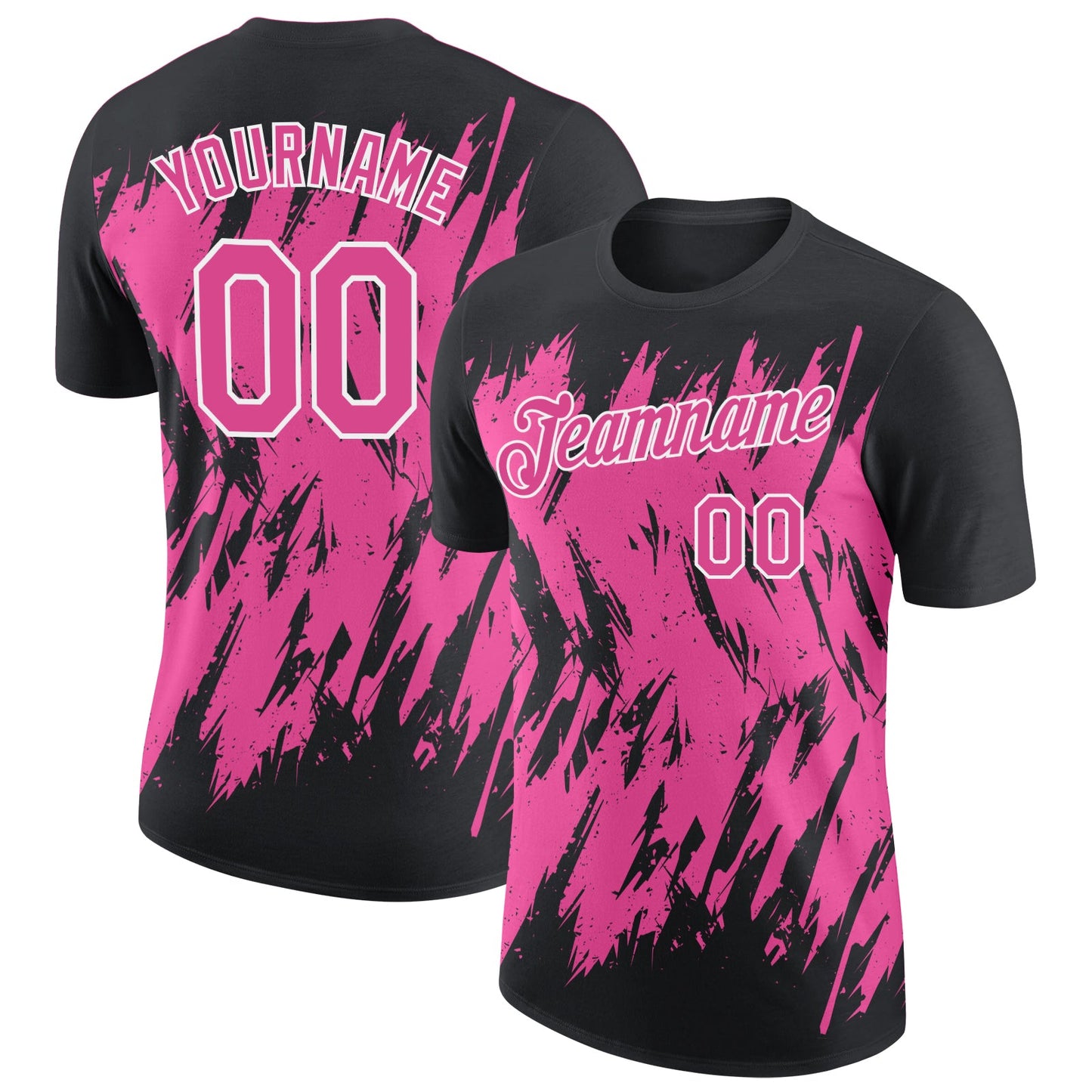Custom Black Pink-White Torn Sharp Brush Stroke Splatter Performance T-Shirt - Main View