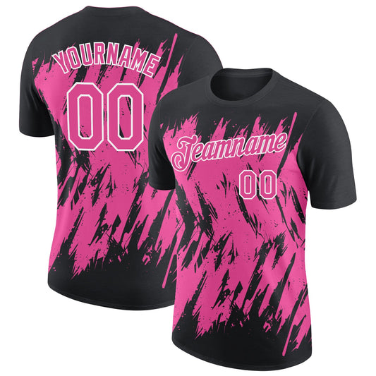 Custom Black Pink-White Torn Sharp Brush Stroke Splatter Performance T-Shirt - Main View