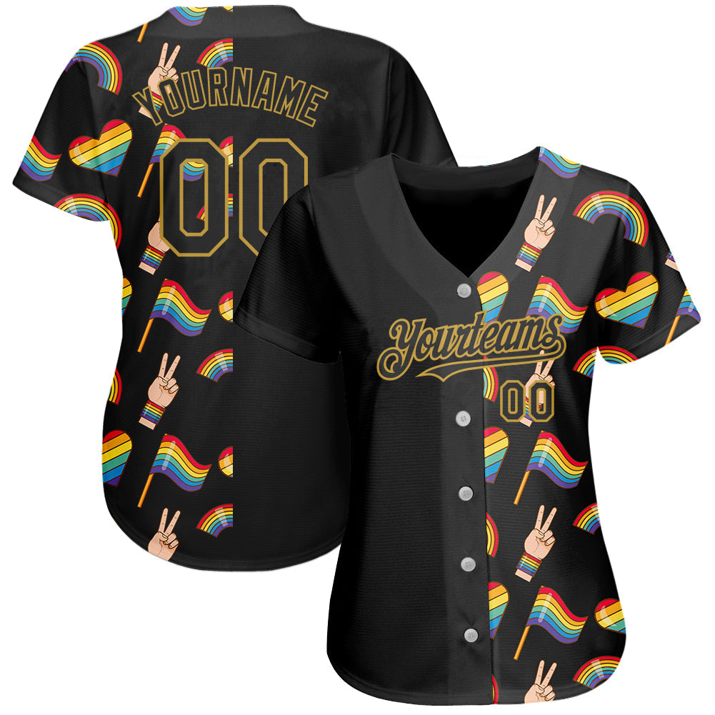Custom Rainbow For Pride Month Love Is Love LGBT 3D Authentic Baseball Jersey view 2