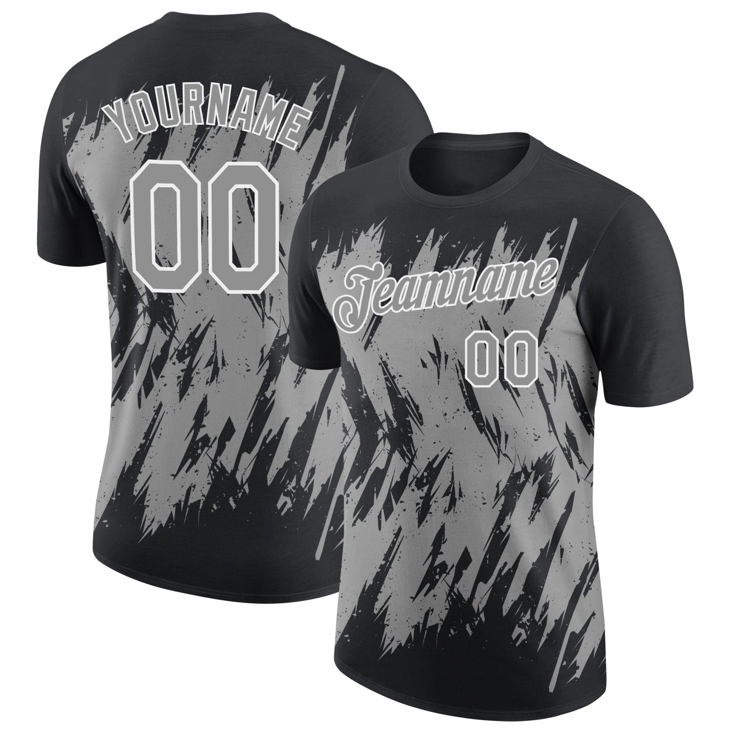 Custom Black Gray-White Torn Sharp Brush Stroke Splatter Performance T-Shirt - Main View