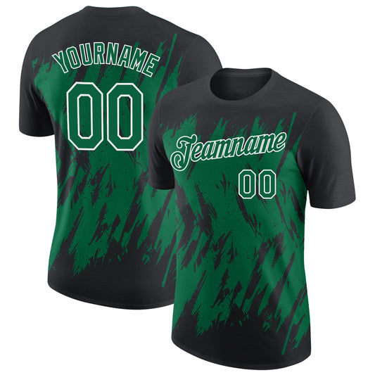 Custom Black Kelly Green-White Torn Sharp Brush Stroke Splatter Performance T-Shirt - Main View