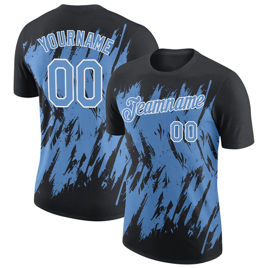 Custom Black Light Blue-White Torn Sharp Brush Stroke Splatter Performance T-Shirt - Main View