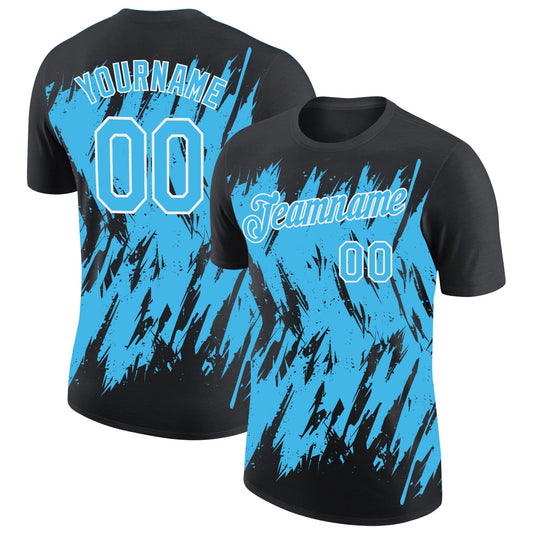 Custom Black Sky Blue-White Torn Sharp Brush Stroke Splatter Performance T-Shirt - Main View