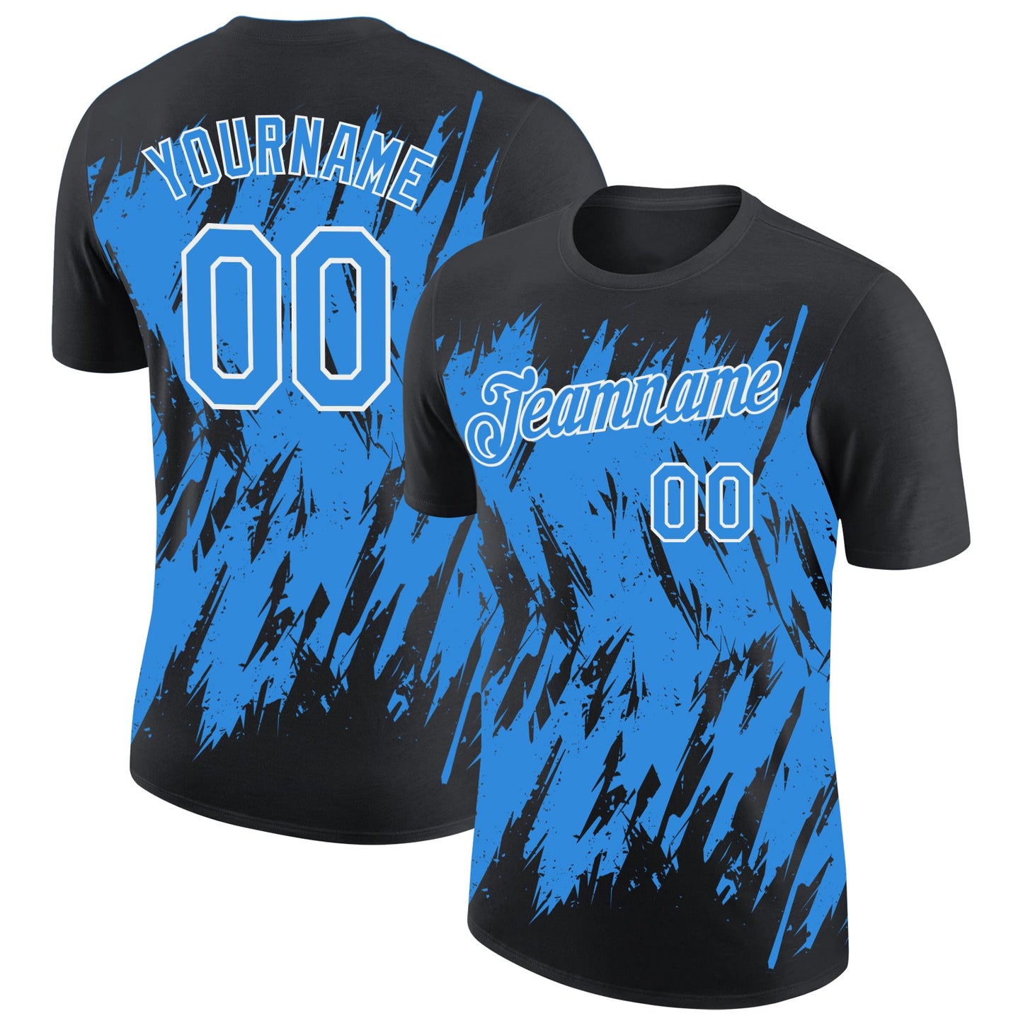 Custom Black Powder Blue-White Torn Sharp Brush Stroke Splatter Performance T-Shirt - Main View