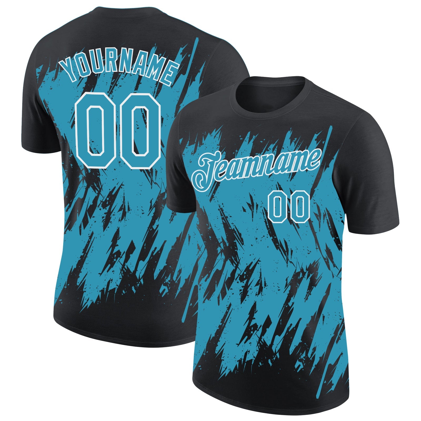 Custom Black Panther Blue-White Torn Sharp Brush Stroke Splatter Performance T-Shirt - Main View