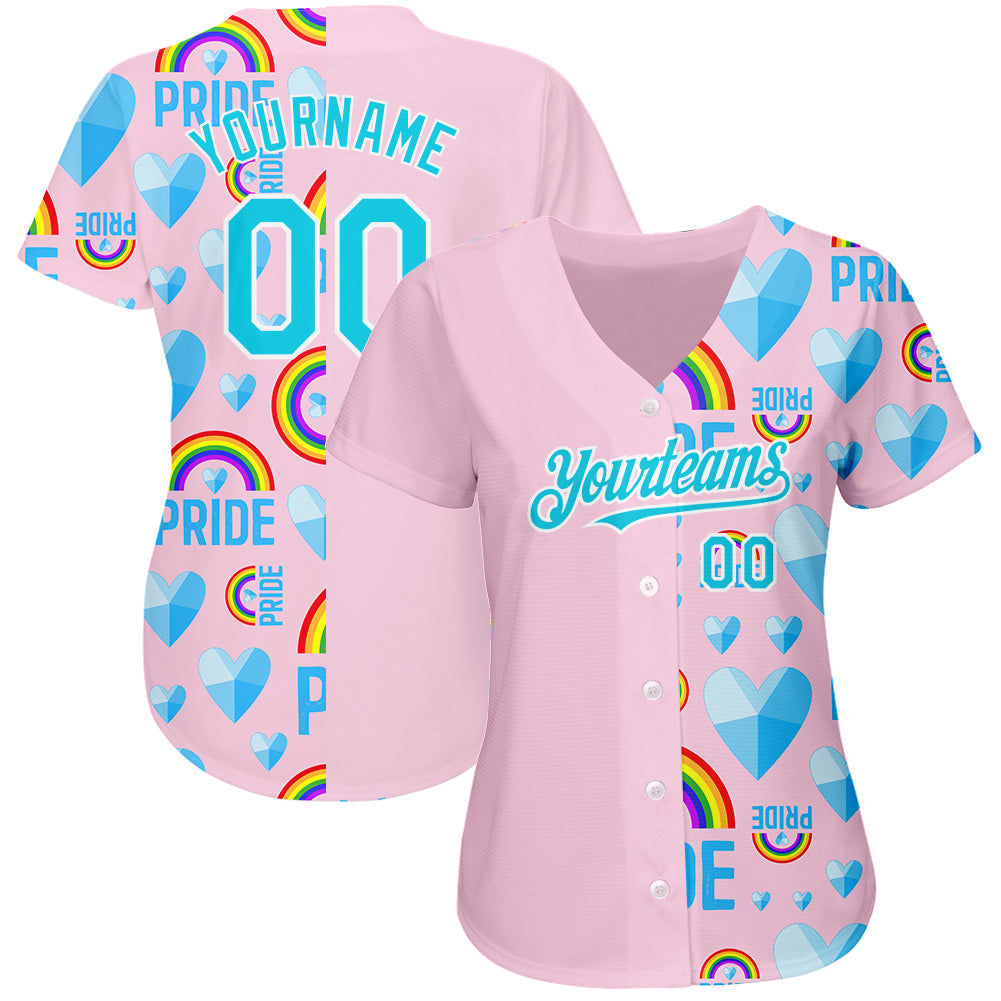 Custom Rainbow For Pride Month Love Is Love LGBT 3D Authentic Baseball Jersey view 2