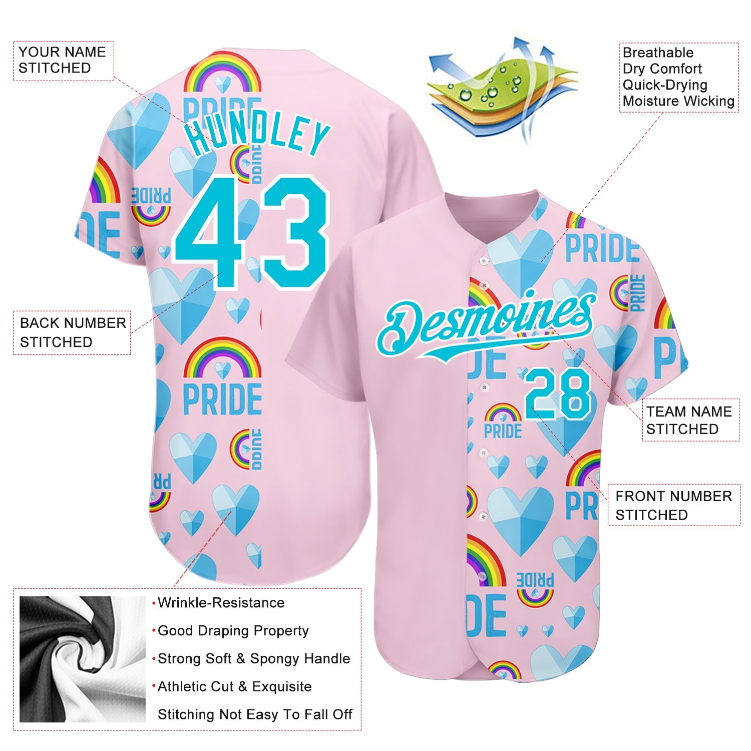 Custom Rainbow For Pride Month Love Is Love LGBT 3D Authentic Baseball Jersey view 3