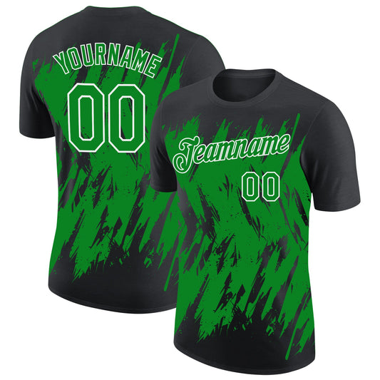 Custom Black Grass Green-White Torn Sharp Brush Stroke Splatter Performance T-Shirt - Main View