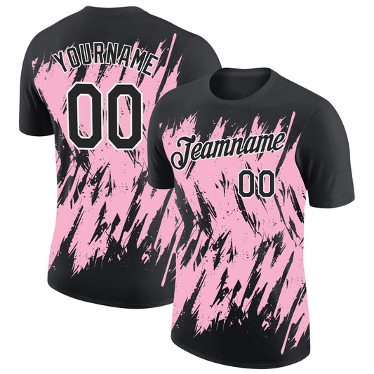 Custom Black Light Pink-White Torn Sharp Brush Stroke Splatter Performance T-Shirt - Main View