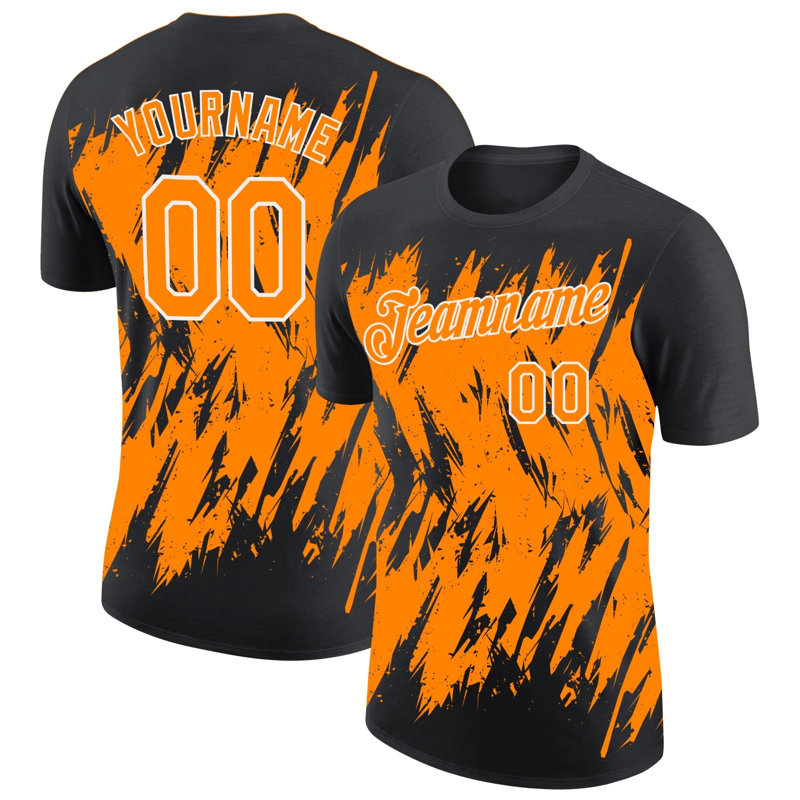 Custom Black Bay Orange-White Torn Sharp Brush Stroke Splatter Performance T-Shirt - Main View