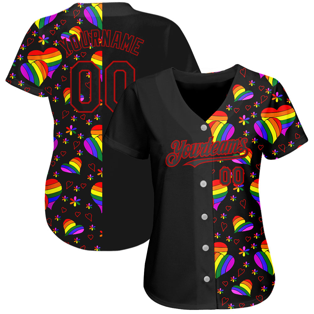 Custom Rainbow For Pride Month Love Is Love LGBT 3D Authentic Baseball Jersey view 2
