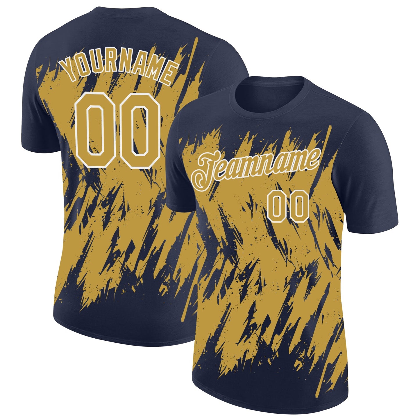 Custom Navy Old Gold-White Torn Sharp Brush Stroke Splatter Performance T-Shirt - Main View