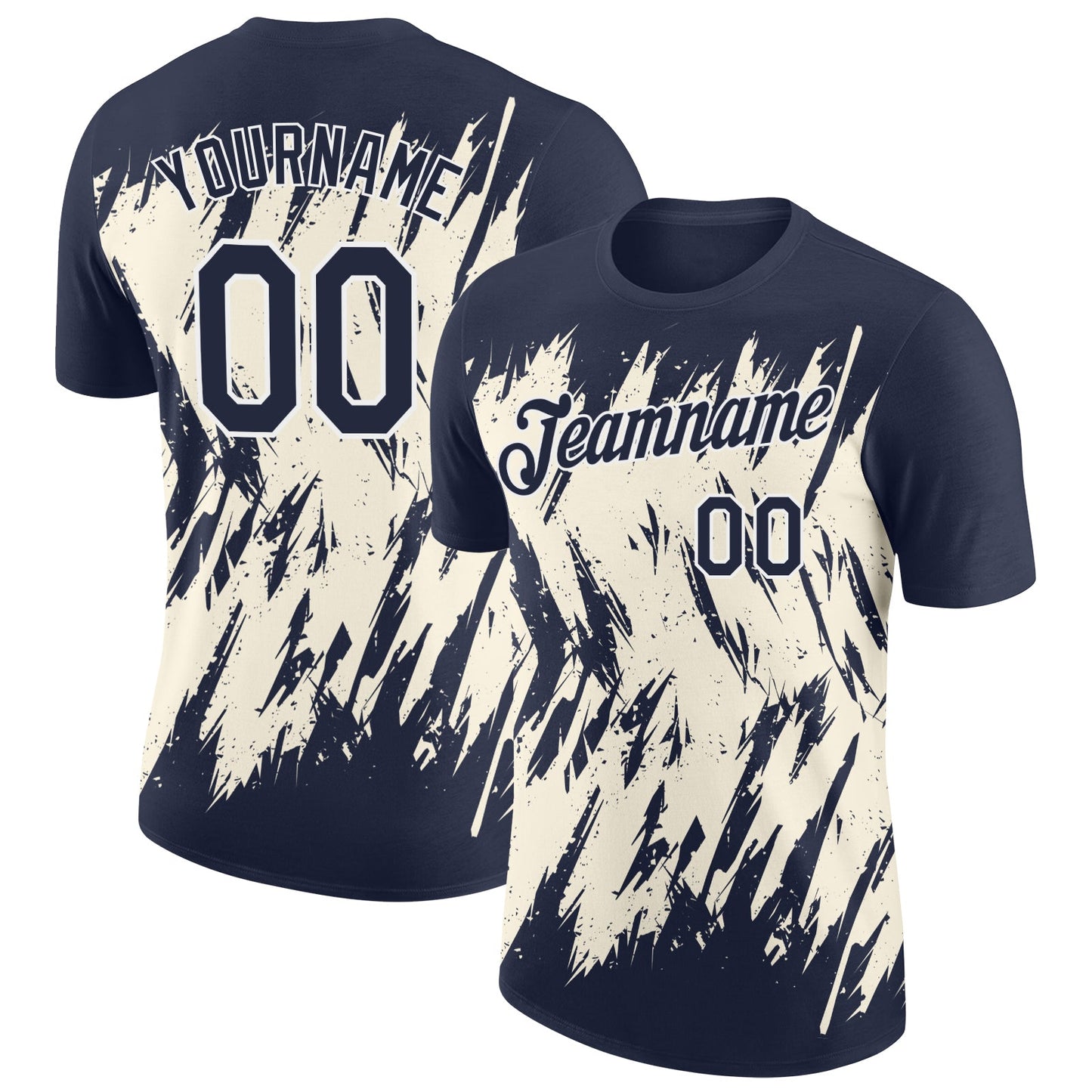 Custom Navy Cream-White Torn Sharp Brush Stroke Splatter Performance T-Shirt - Main View