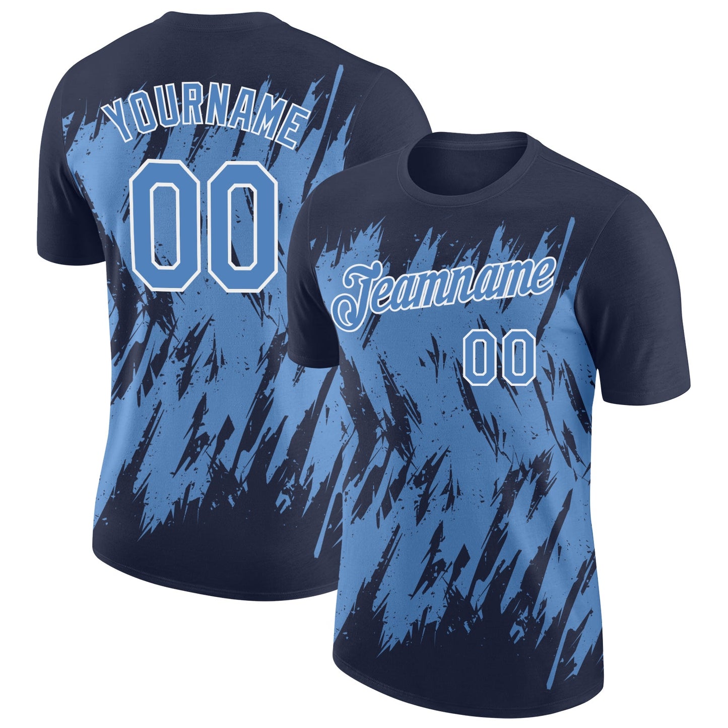 Custom Navy Light Blue-White Torn Sharp Brush Stroke Splatter Performance T-Shirt - Main View