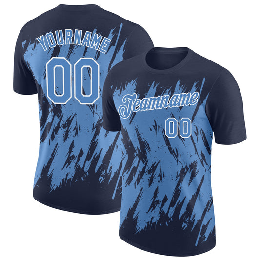 Custom Navy Light Blue-White Torn Sharp Brush Stroke Splatter Performance T-Shirt - Main View