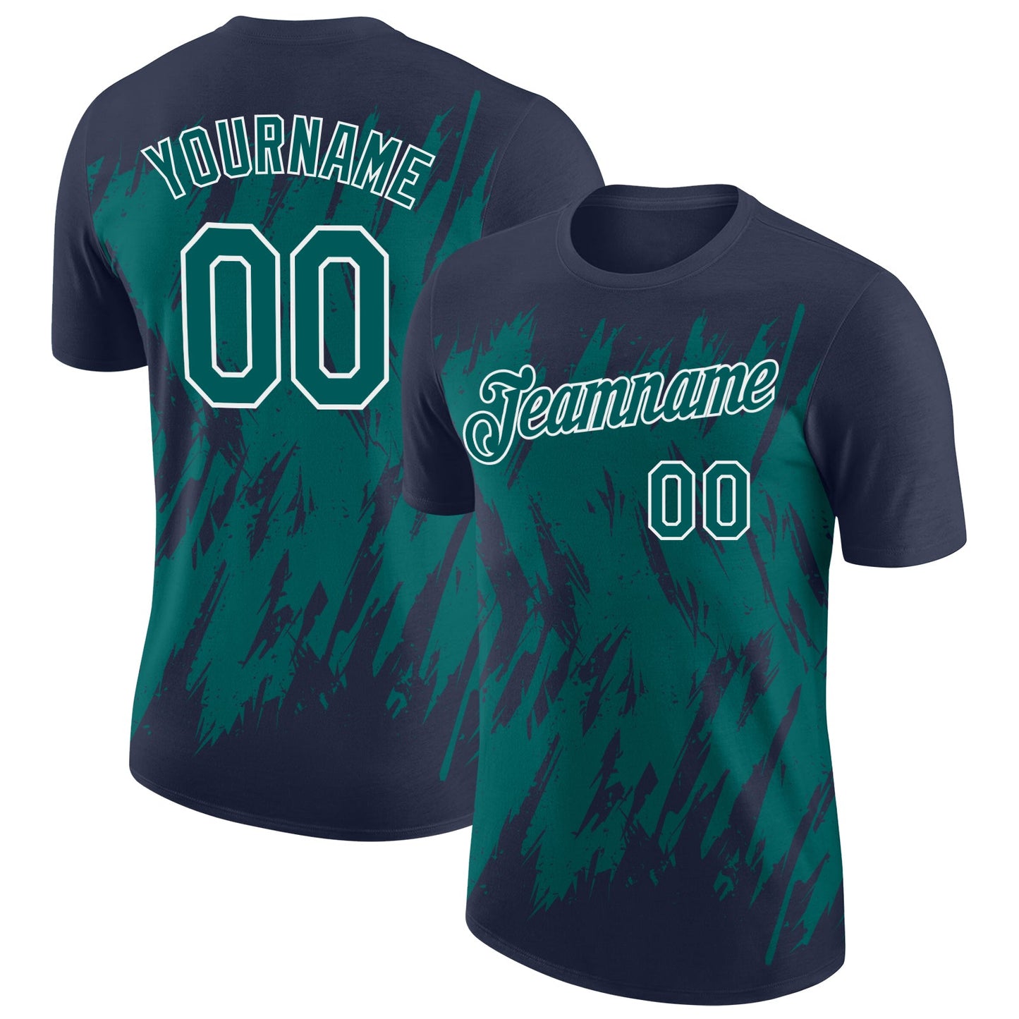 Custom Navy Teal-White Torn Sharp Brush Stroke Splatter Performance T-Shirt - Main View