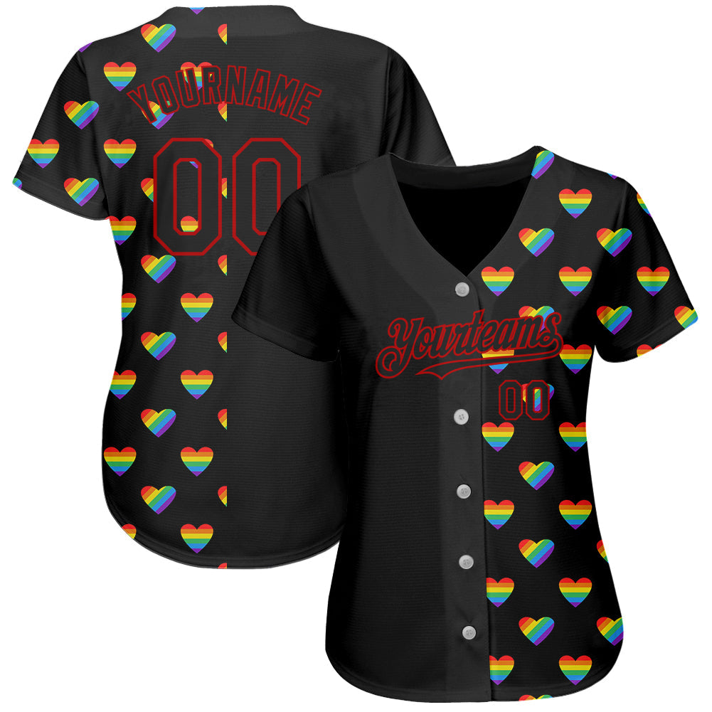 Custom Rainbow For Pride Month Love Is Love LGBT 3D Authentic Baseball Jersey view 2