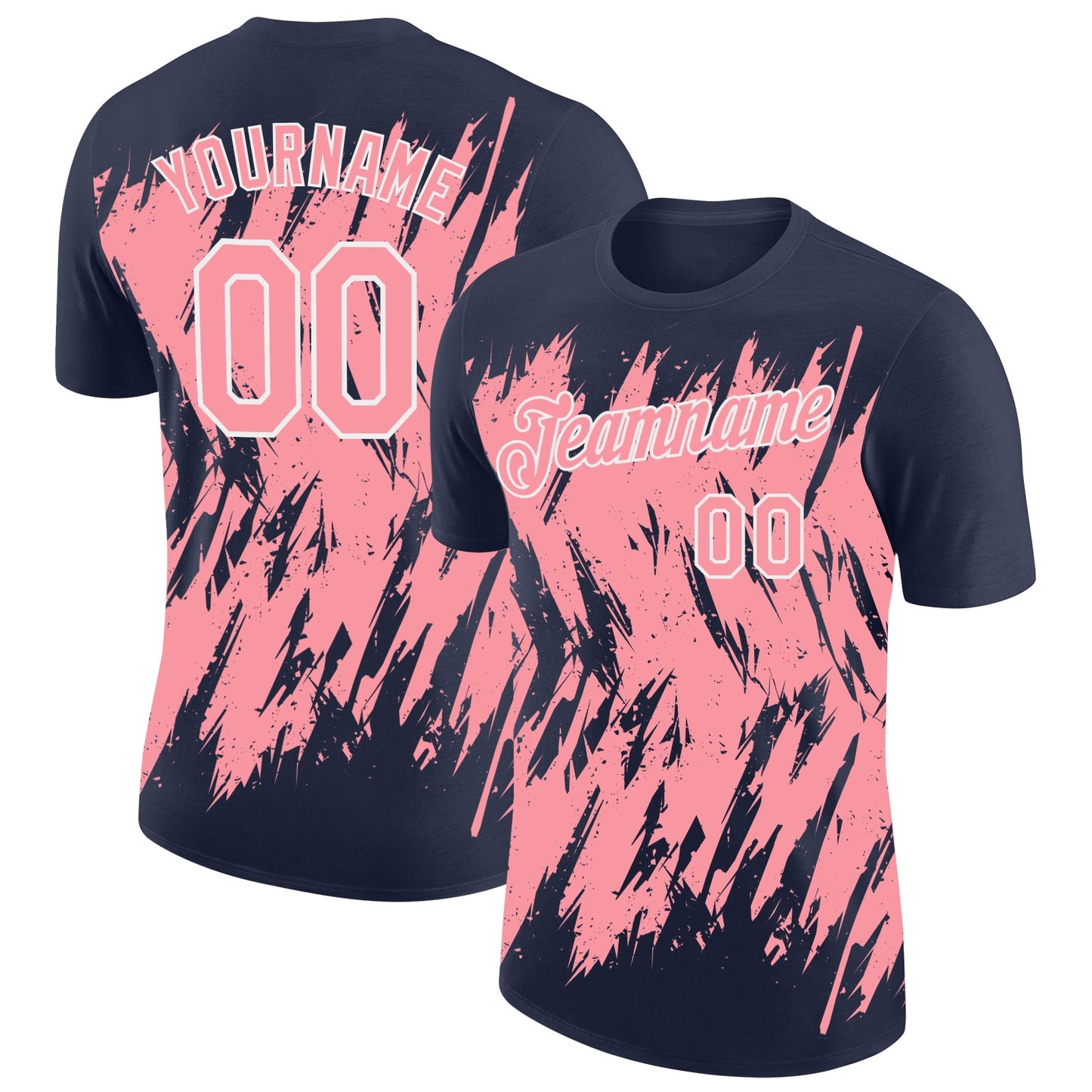 Custom Navy Medium Pink-White Torn Sharp Brush Stroke Splatter Performance T-Shirt - Main View