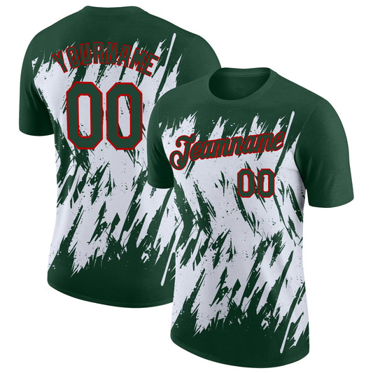 Custom Green White-Red Torn Sharp Brush Stroke Splatter Performance T-Shirt - Main View
