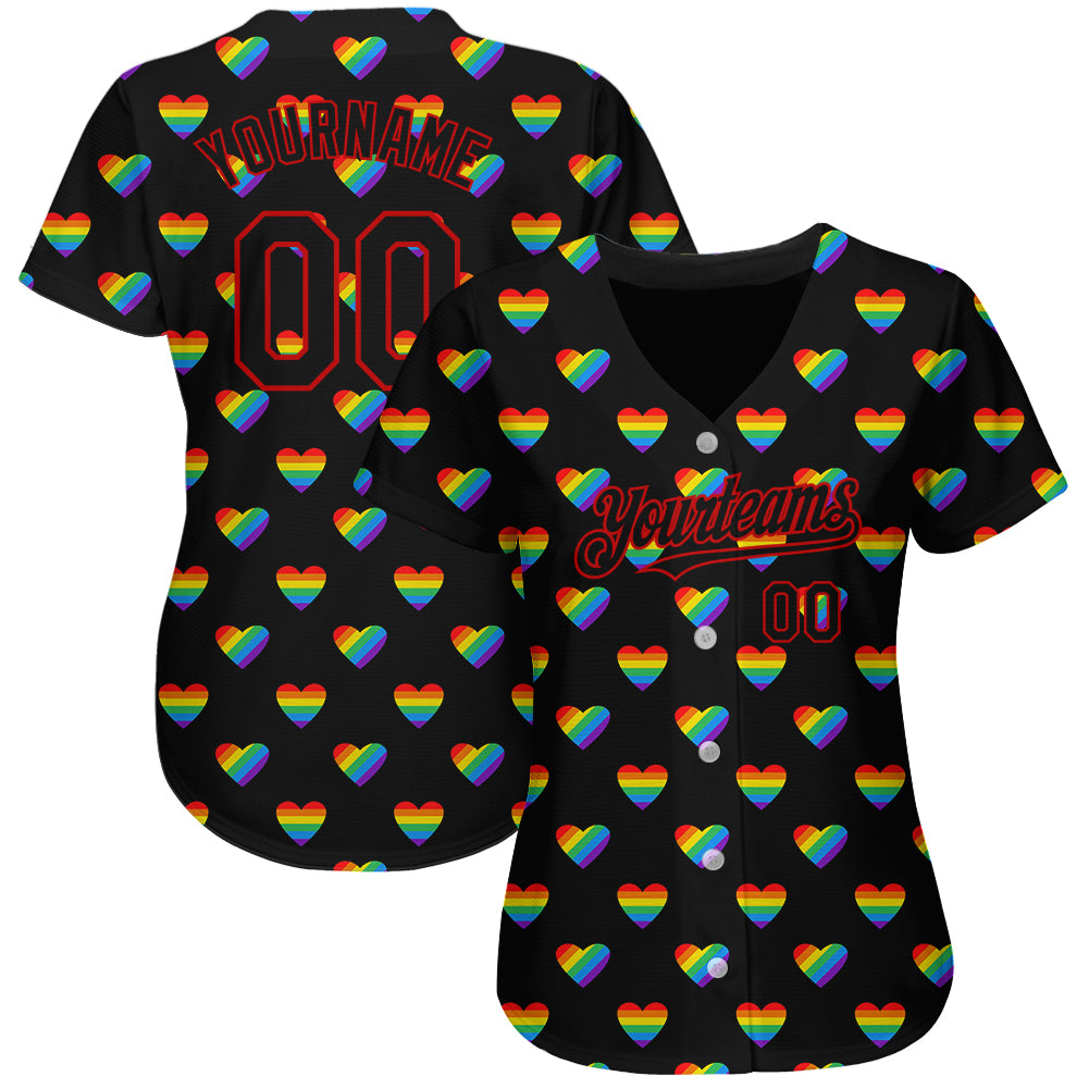 Custom Rainbow For Pride Month Love Is Love LGBT 3D Authentic Baseball Jersey view 2