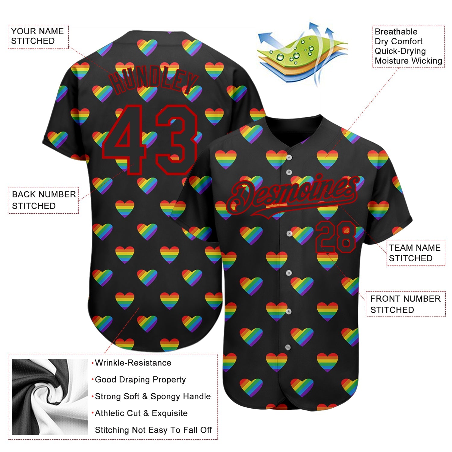 Custom Rainbow For Pride Month Love Is Love LGBT 3D Authentic Baseball Jersey view 3