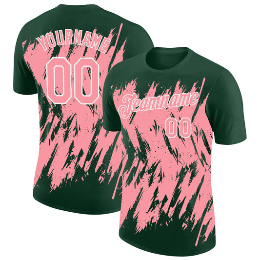 Custom Green Medium Pink-White Torn Sharp Brush Stroke Splatter Performance T-Shirt - Main View
