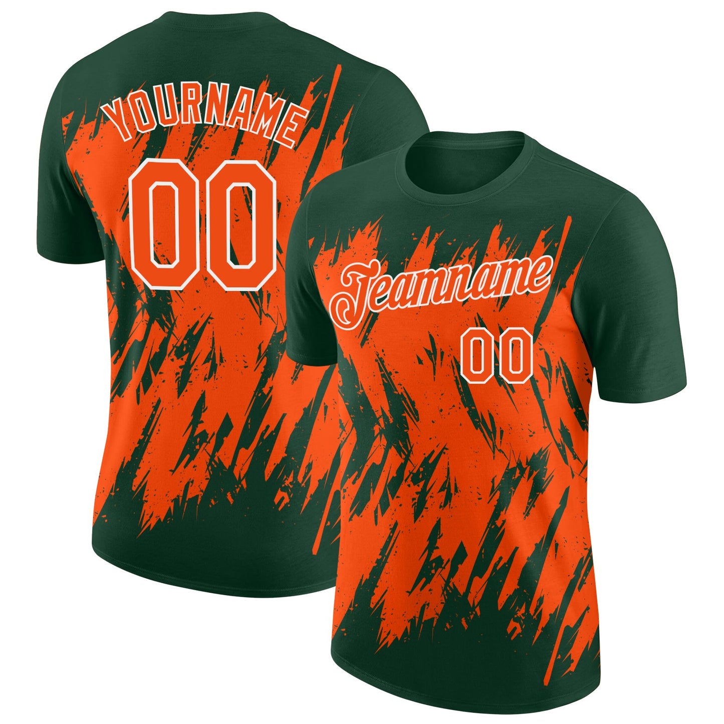 Custom Green Orange-White Torn Sharp Brush Stroke Splatter Performance T-Shirt - Main View