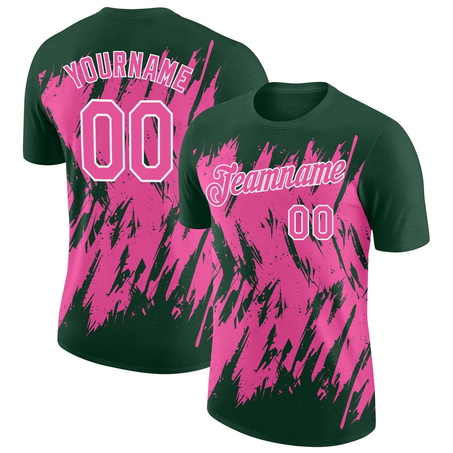 Custom Green Pink-White Torn Sharp Brush Stroke Splatter Performance T-Shirt - Main View