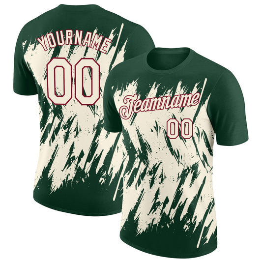 Custom Green Cream-Crimson Torn Sharp Brush Stroke Splatter Performance T-Shirt - Main View